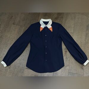 Butterfly collar Navy Button-Up Shirt